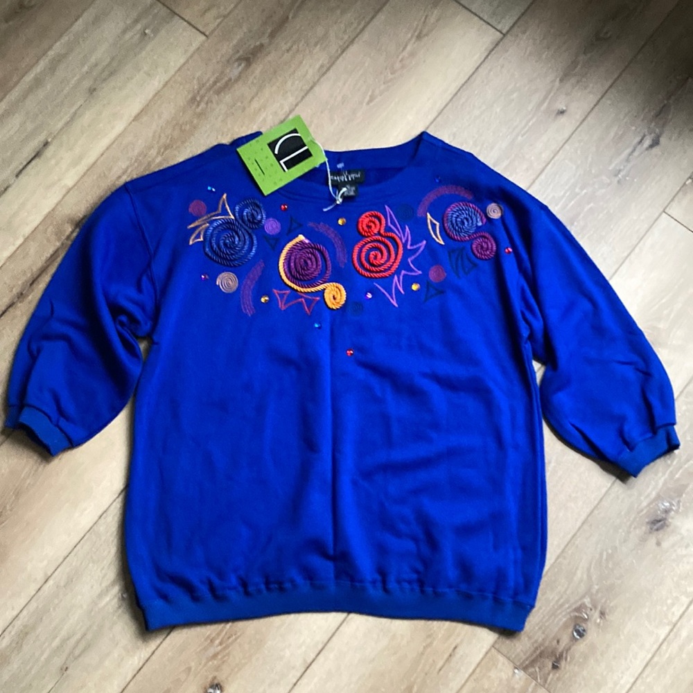NWT Carole Little Vintage 90’s Embellished Blue Sweatshirt Pullover L